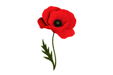Obraz premium Single, vibrant red poppy, outlined in dark red, against a black background. Detailed, textured petals. Green stem and leaves