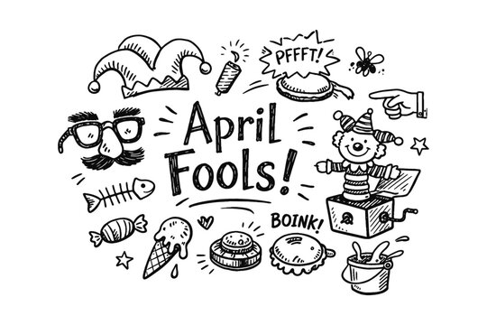April fools day doodles: whimsical hand drawn pranks and fun elements