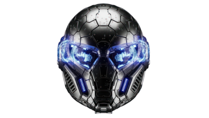 Futuristic Sci-Fi Robot Mask with Glowing Blue Eyes Isolated