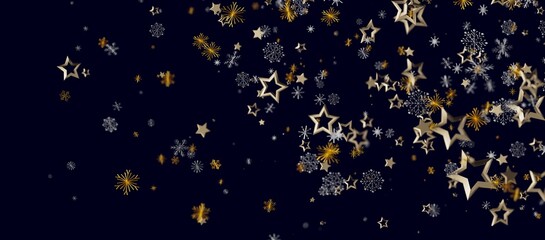 Abstract background featuring golden stars and snowflakes on a deep blue backdrop, ideal for Christmas or New Y