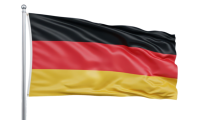 German Flag Waving on Pole Isolated on Transparent Background