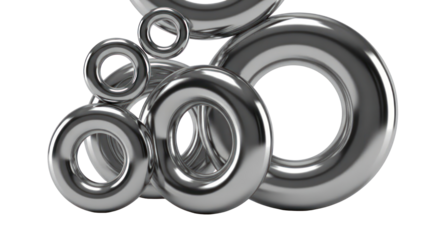 Group of shiny metal rings isolated on transparent background