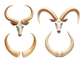 Fototapeta premium Two goat horns resting next to each other, with no surrounding context