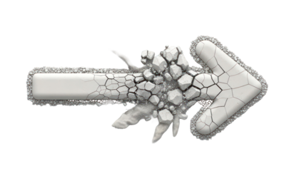 Cracked Arrow Symbol Breaking Apart, Isolated on Transparent Background