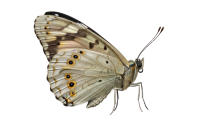 Pale butterfly with intricate wing patterns, isolated on transparent background
