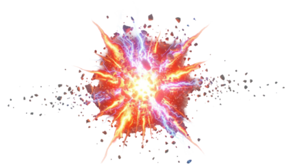 Fiery Explosion with Lightning, Isolated on Transparent Background