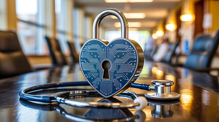 Heart shaped padlock with keys symbolizing security concept
