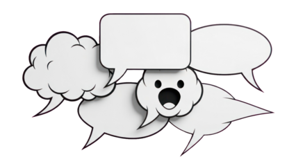 Cartoon Speech Bubbles with Face Isolated on Transparent