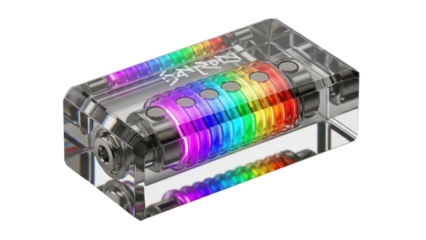 Rainbow vape coil in clear casing, isolated on transparent background