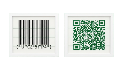 Barcode and QR Code comparison, isolated on transparent background