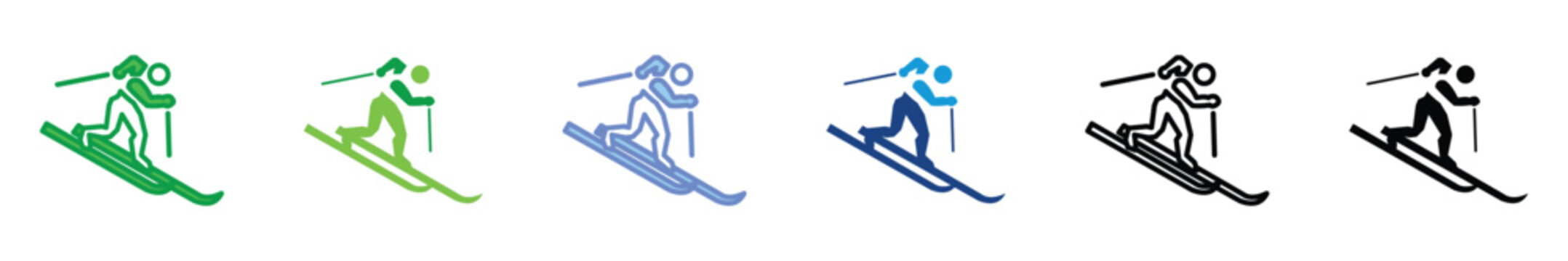 Cross Country Skiing Icon Set &ndash; Winter Olympics Nordic Ski Sport Pictogram in Color and Monochrome Styles