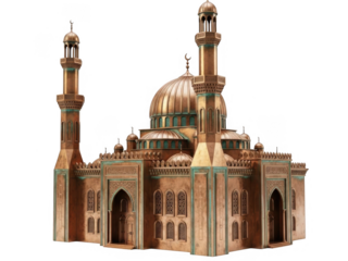 Intricate islamic mosque architecture isolated on transparent background