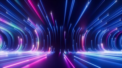 looped 3d animation. Abstract background. Pink blue vertical neon lines with glowing trails. Appear, slide up and fade away - Powered by Adobe
