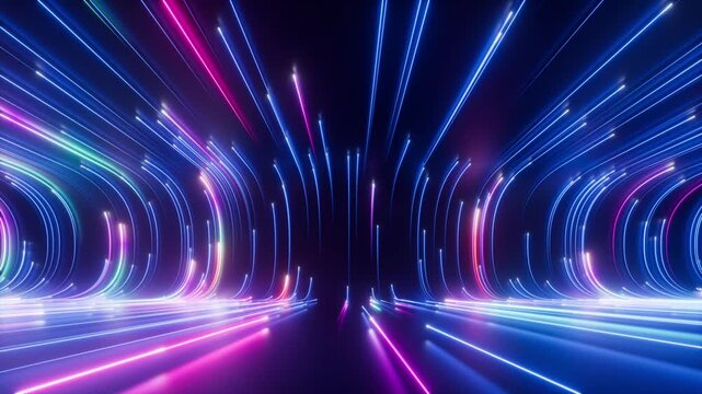 looped 3d animation. Abstract background. Pink blue vertical neon lines with glowing trails. Appear, slide up and fade away