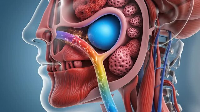 Anatomical illustration of human head showing internal structures