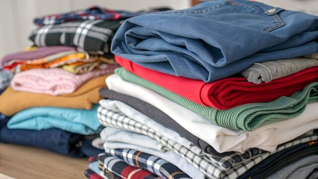 close-up pile of folding clean clothes