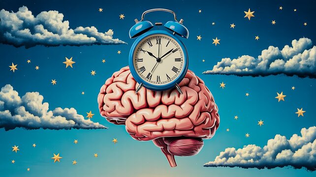 Human brain with alarm clock symbolizing time and mental health concept
