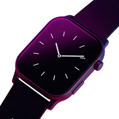Modern purple smartwatch displaying time isolated on transparent background
