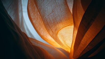 Lantern fabric texture glows softly from inside during evening hours in a warm light setting