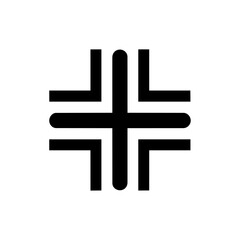 Obraz premium Modern cross formed by rounded lines and negative space, representing care, health, support, balance, and holistic wellbeing.