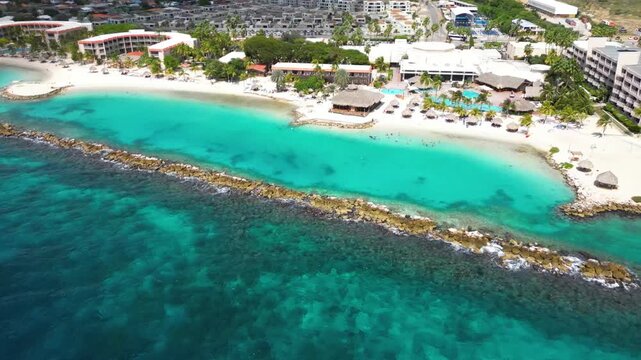 Aerial 4K Drone Footage of Mambo Beach from Above with Turquoise Caribbean Waters in Cura&ccedil;ao