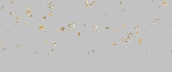 Festive abstract background of falling gold stars and snowflakes on a gray background. Perfect for h