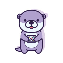 Purple Otter Playing Video Games - Cute Cartoon Character
