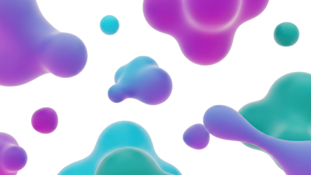 Abstract fluid blobs in vibrant purple, blue, and teal isolated on transparent background - Powered by Adobe