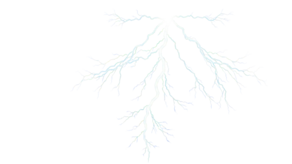Electric lightning bolts, isolated on transparent background