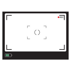 Camera frame viewfinder display showing rec, hd, 4k, 8k, battery, timer and focus with corner brackets, Camera recording screen template Vector