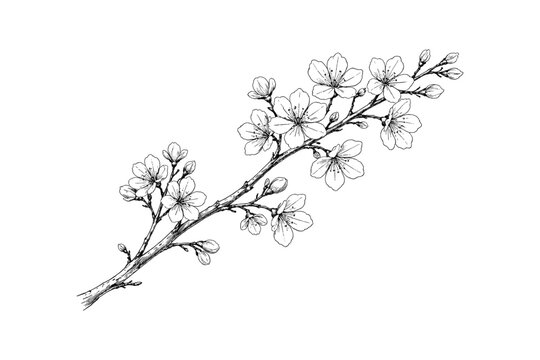 Elegant linear cherry blossom branch for botanical decor and design