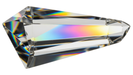Prism refracting light into rainbow spectrum, isolated on transparent background