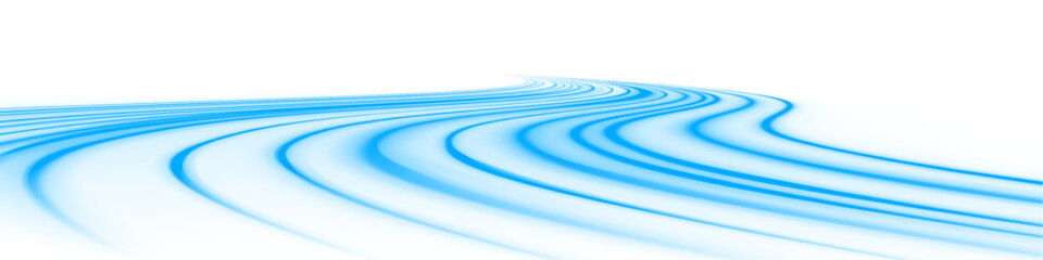 Glowing blue neon laser lines twist across urban highways. Light trail waves, motion swirls, and energy lines create futuristic speed and traffic flow. Vector illustration PNG.