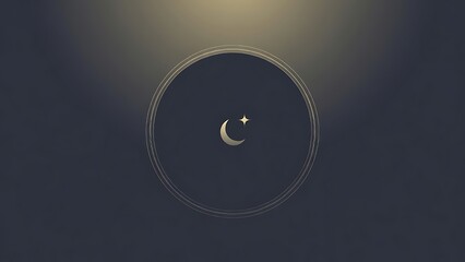 Circular Golden Line Art with Crescent Moon and Star Motif