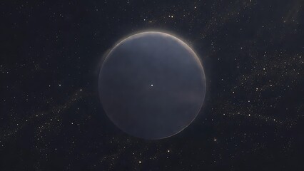 Obraz premium Mysterious dark planet with a glowing rim in a starry universe