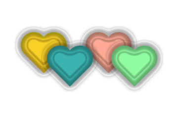 Set of Four Colorful 3D Glassmorphism Hearts Isolated on Transparent Background. Modern Soft Matte Romantic Symbols for Valentine Concept.