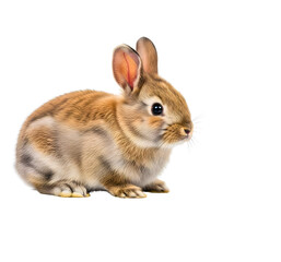 Obraz premium Small brown rabbit sitting isolated on transparent background