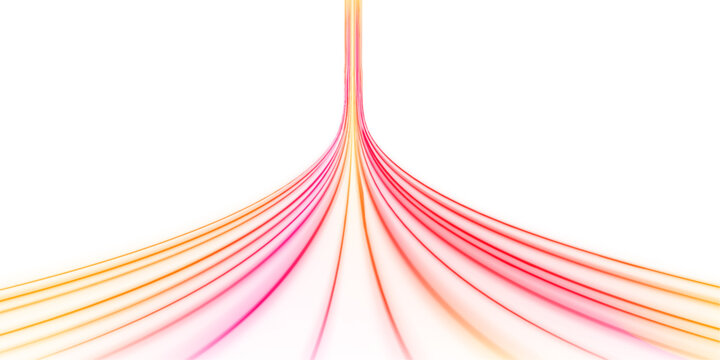 Neon red laser streaks flow along urban streets. Glowing energy swirls, motion lines, road and wave trail patterns highlight futuristic traffic speed. Vector illustration PNG.