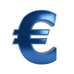 Blue euro symbol icon, metallic finish, isolated on transparent background
