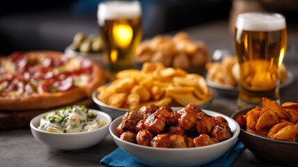 Beer and different snacks for Superbowl or football party