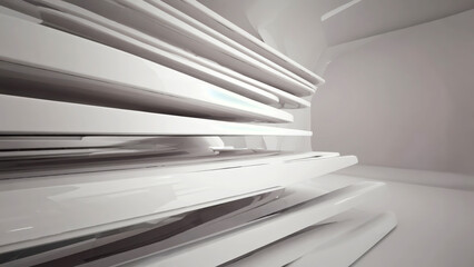 Obraz premium White layered surfaces form a void in abstract space. Soft light transitions create a unique play of depth and texture. The scene invites exploration of the forms within the space
