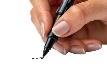 Close-up of a hand holding a black fine-tip marker, drawing a line