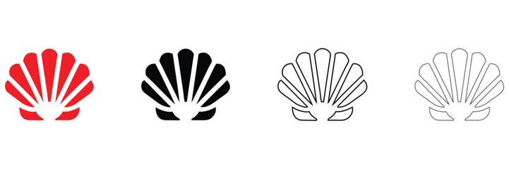 Fototapeta premium Seashell icon vector set, blue seashell symbol icon vector silhouette and line art