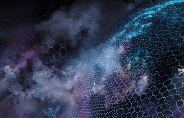 Abstract digital network globe with grid lines and atmospheric effect