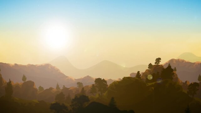 Wild Mountains Landscape Animation
autumn or winter wild mountains landscape animated background with sky and sun shining on a parallaxe motion effect