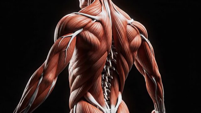 Anatomical illustration of human musculature detailed spine view