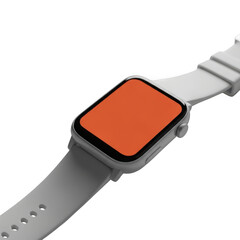 Modern smartwatch with orange screen isolated on transparent background