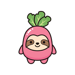 Cute Sloth in Radish Costume Vector Illustration