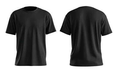 Front and back view of a dark gray/black blank men's t-shirt,  showing a crew neckline and short sleeves.  Flat lay,  product mock-up