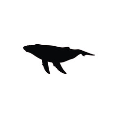 Humpback whale silhouette vector flat design on white background.